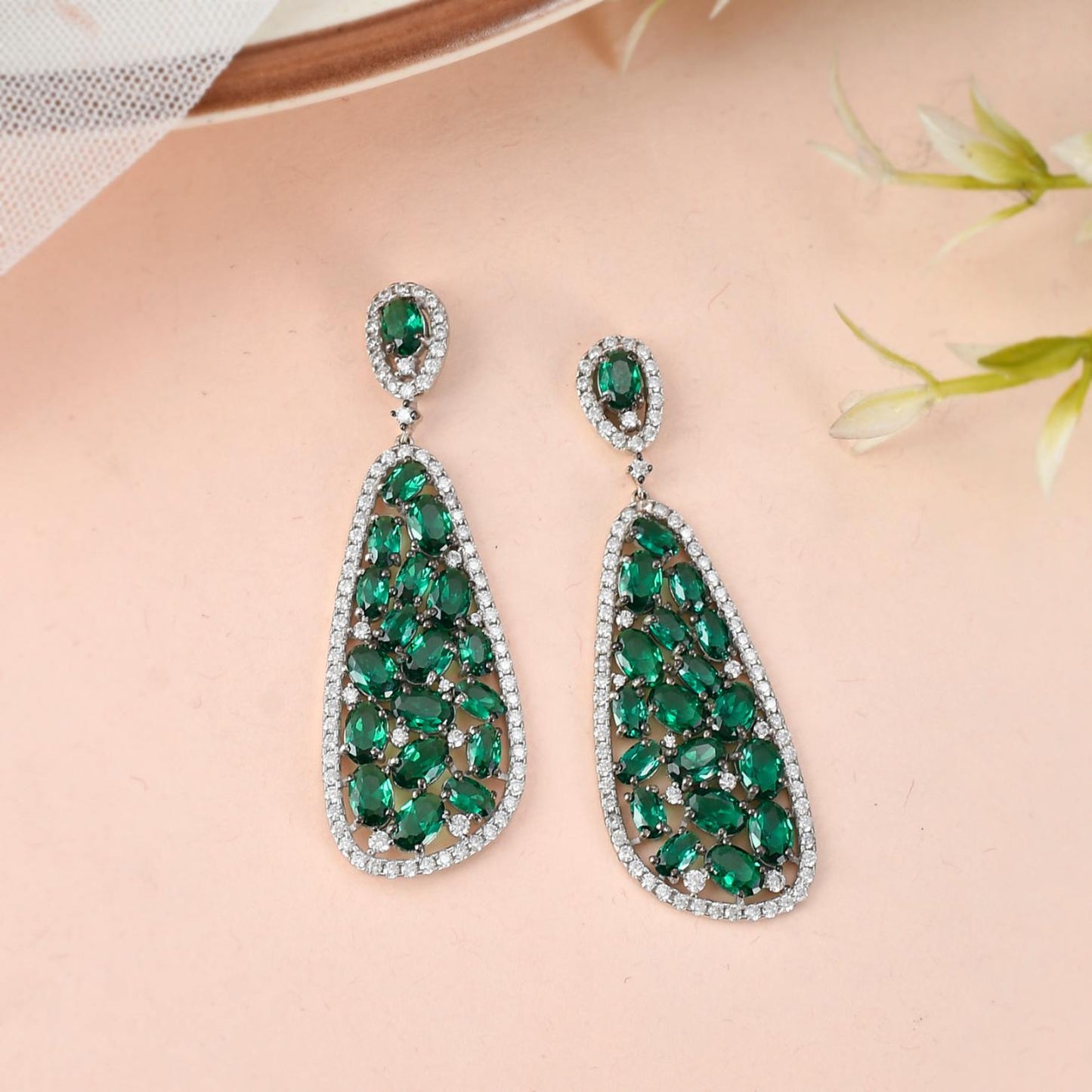 Emerald Teardrop Drop Earrings