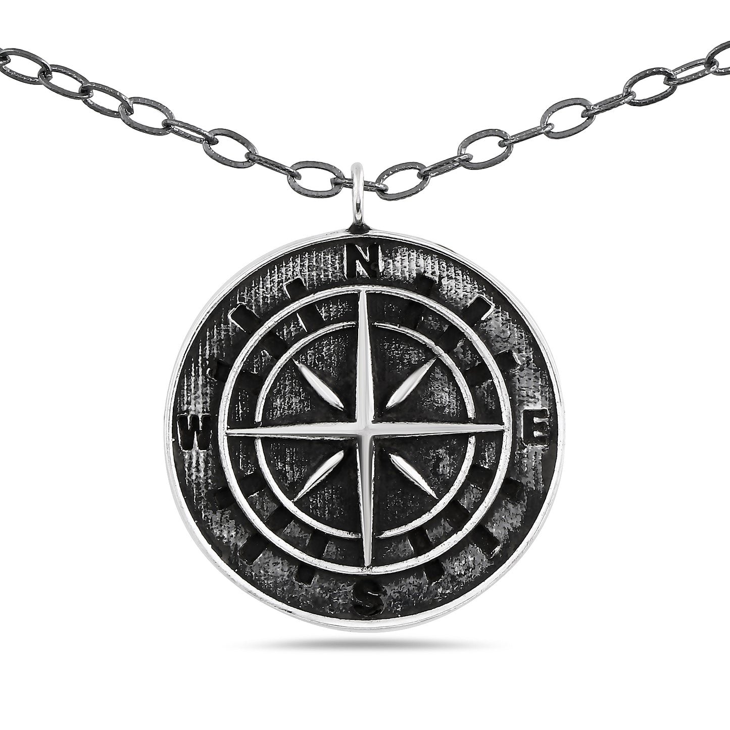 rustic silver compass pendant