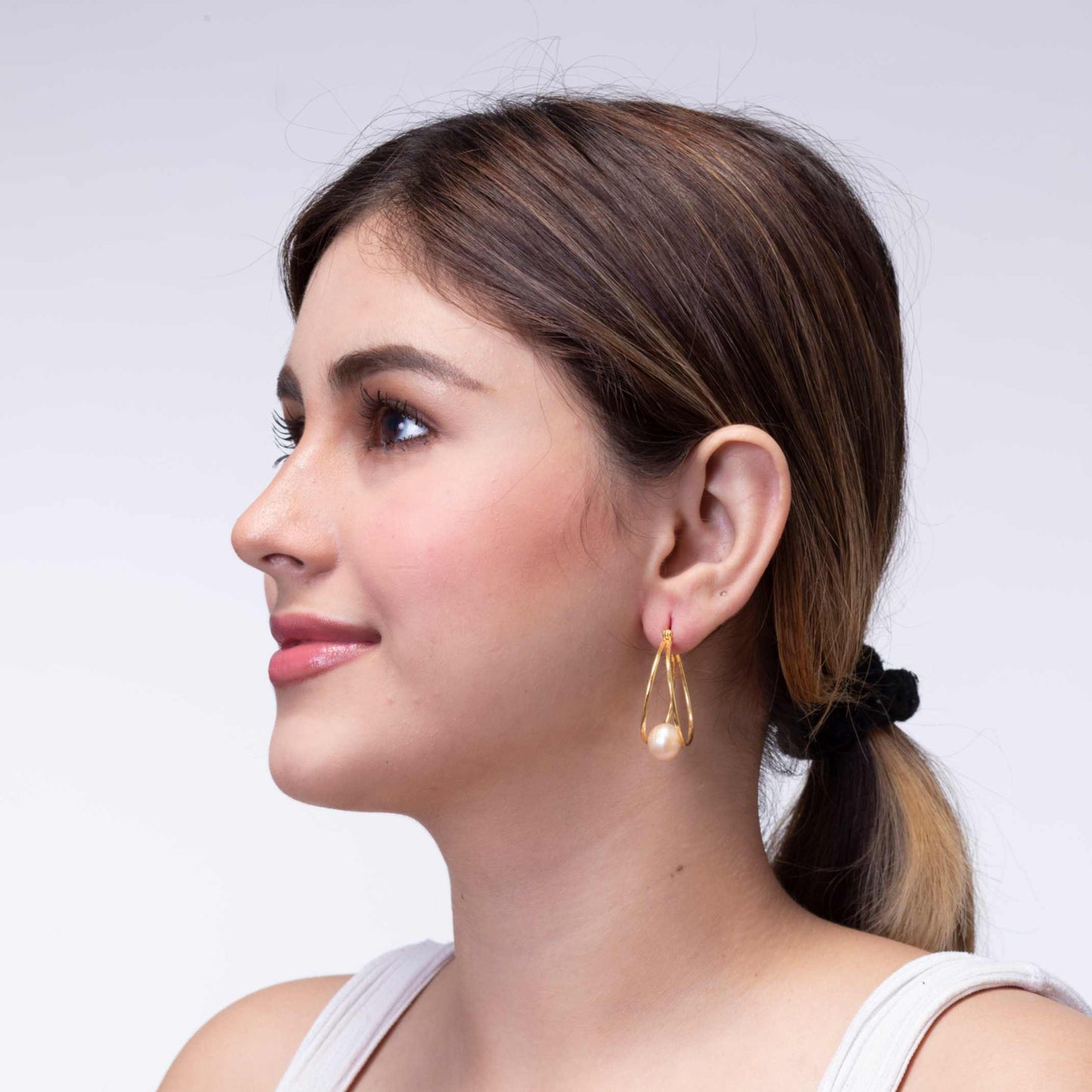 Gold-Tone Hoop Earrings with Pearl Drop