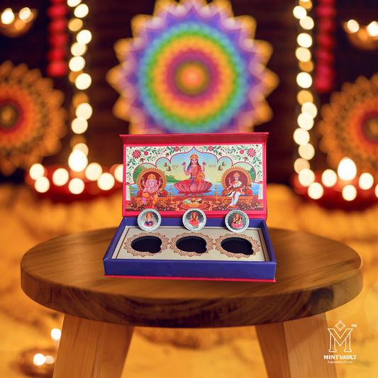 Diwali Blessing Coin Set - Lakshmi, Ganesh & Saraswati