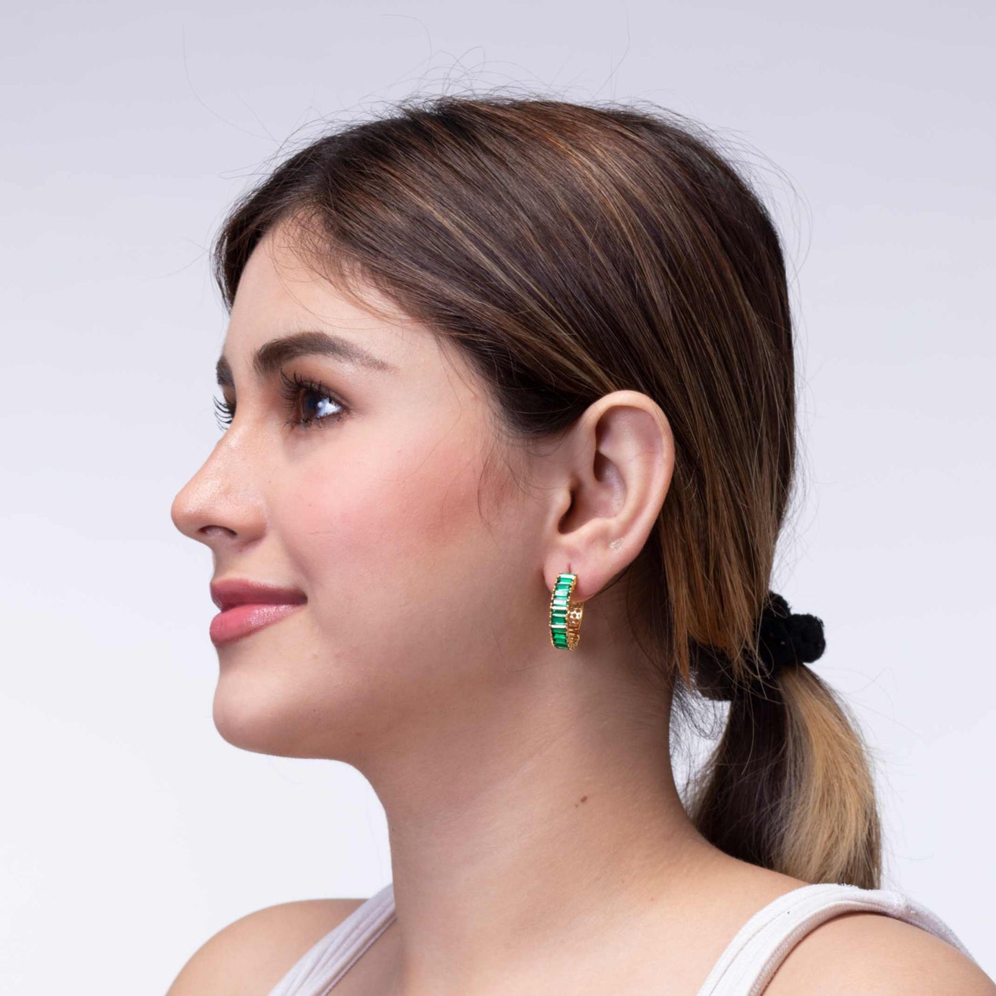 Modern Emerald Bar Hoop Earrings