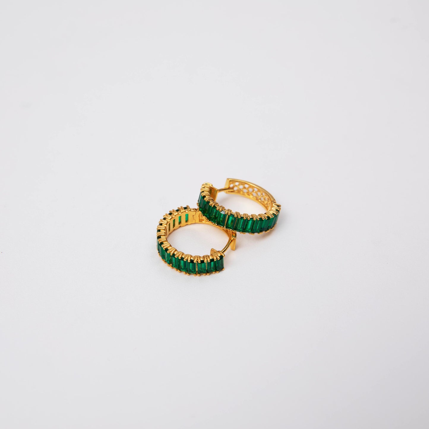 Modern Emerald Bar Hoop Earrings