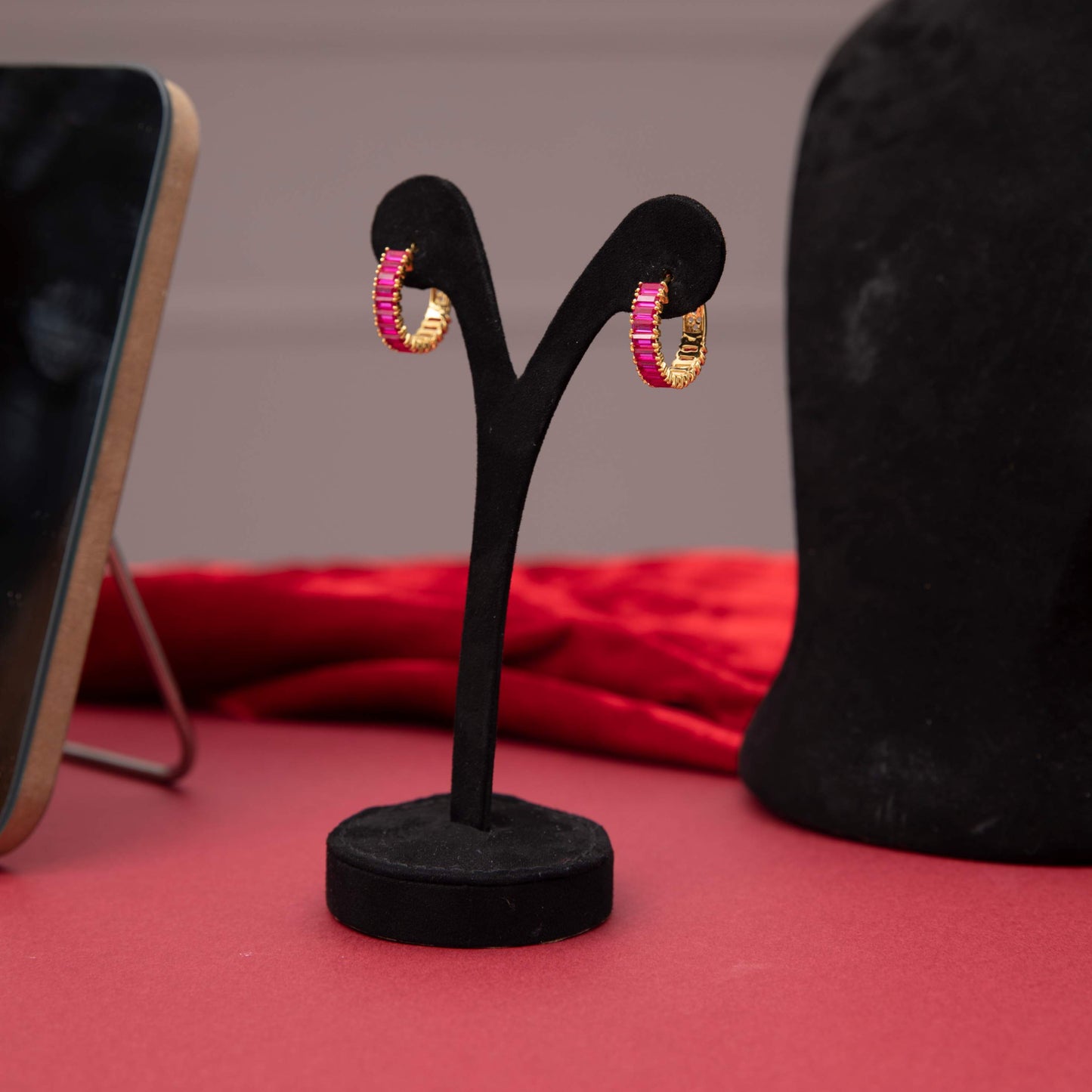 Minimalist Ruby Hoop Earrings