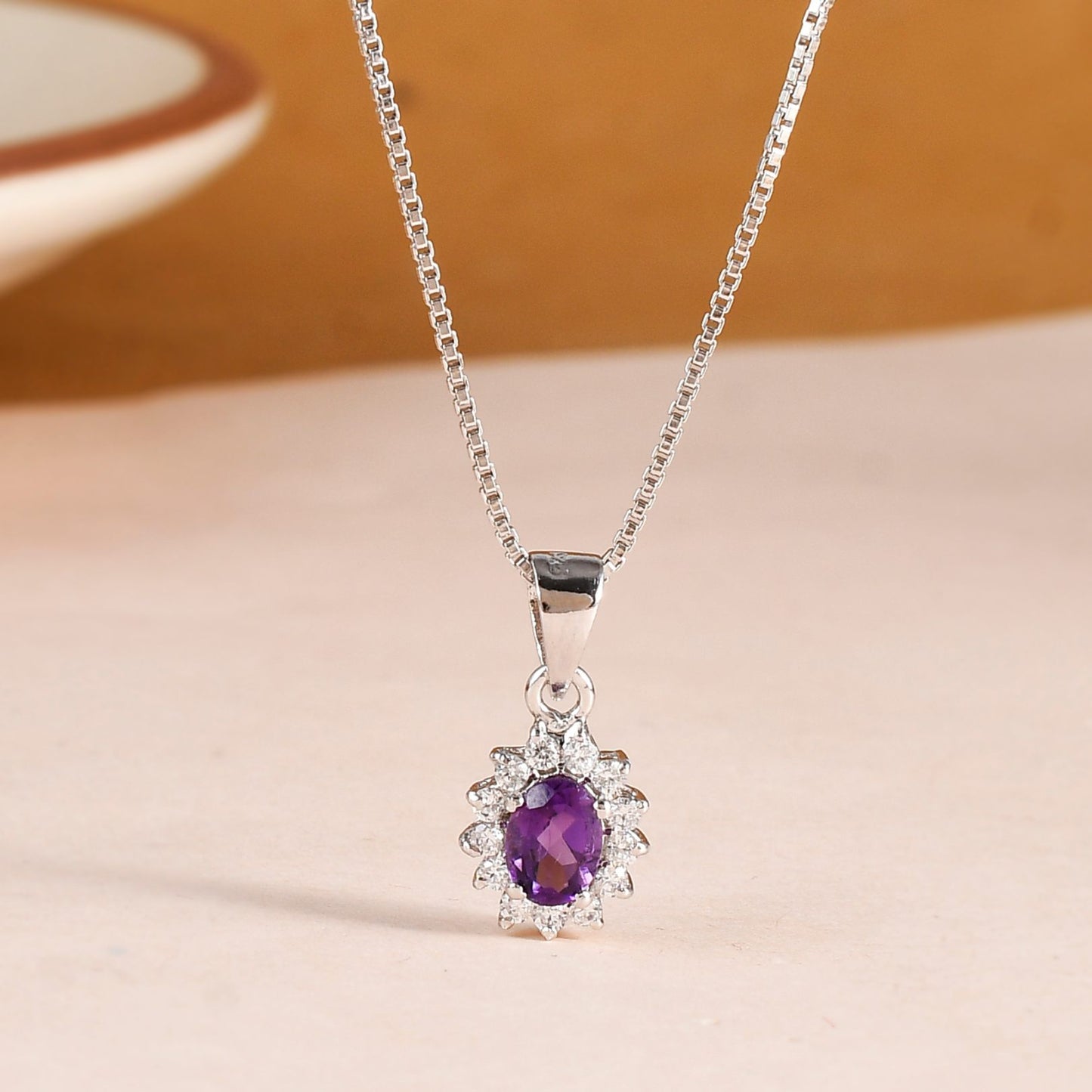 Amethyst Halo Pendant Necklace & Earrings Set