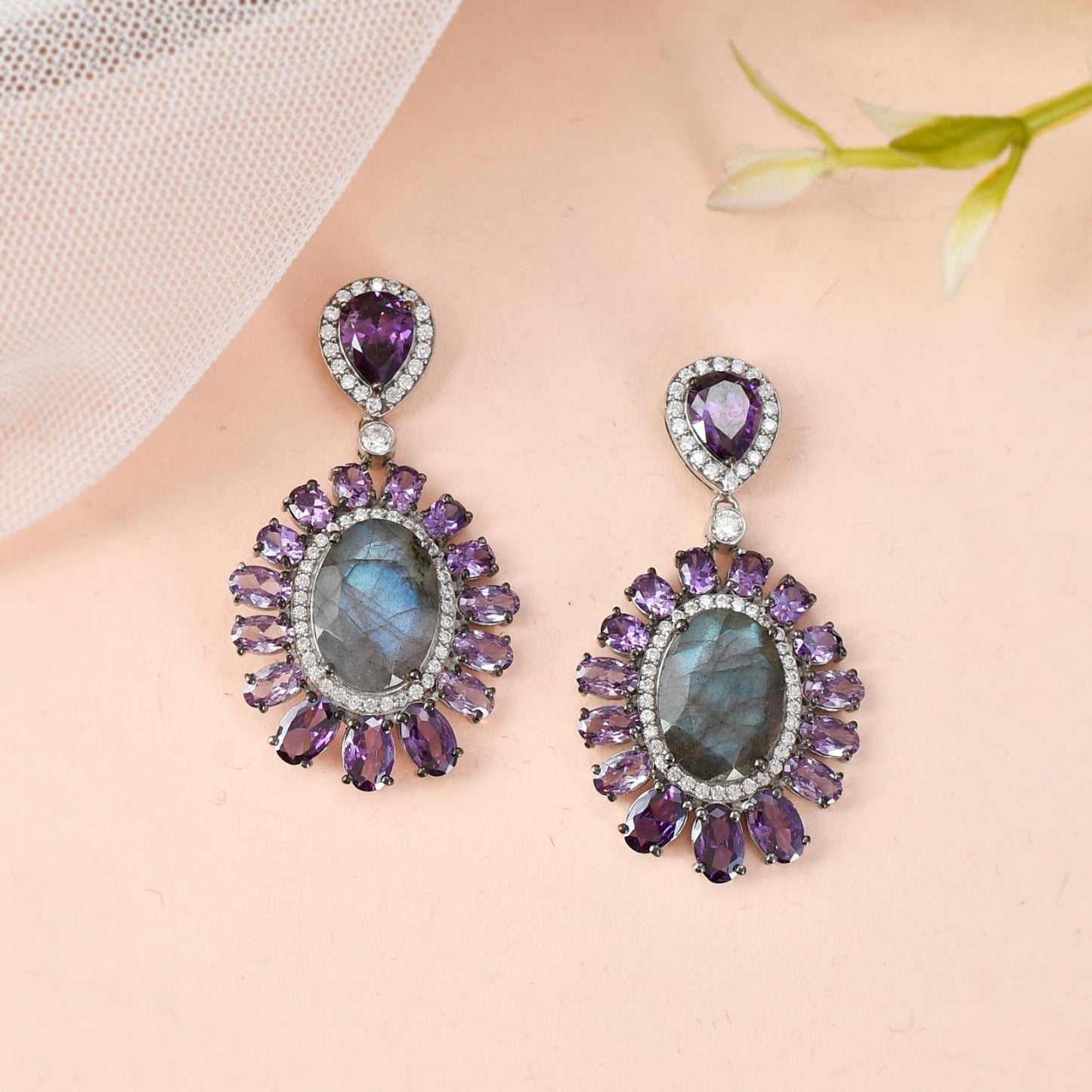 Amethyst and Labradorite Teardrop Earrings