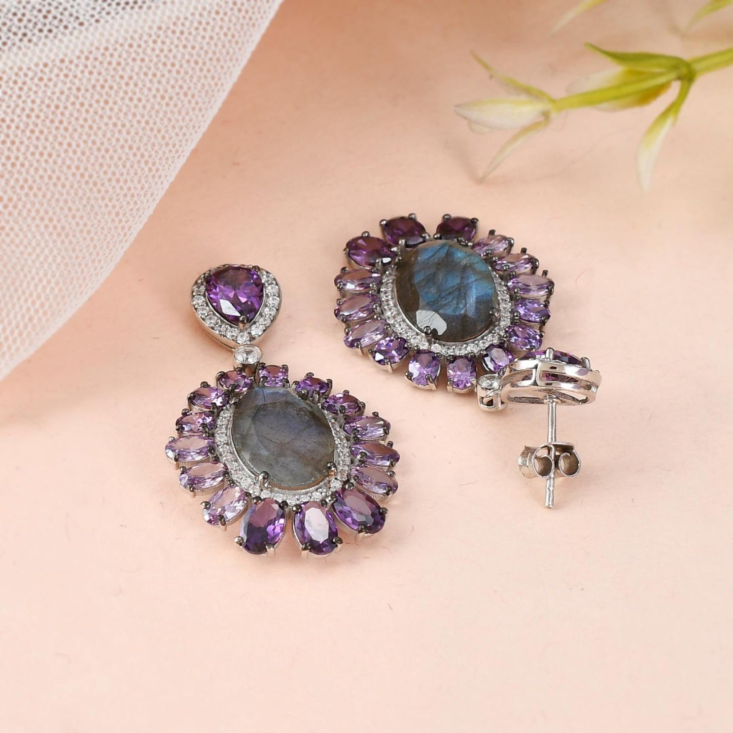 Amethyst and Labradorite Teardrop Earrings