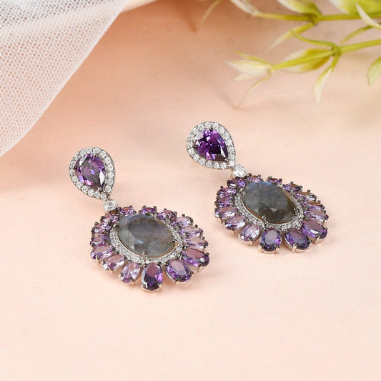 Amethyst and Labradorite Teardrop Earrings