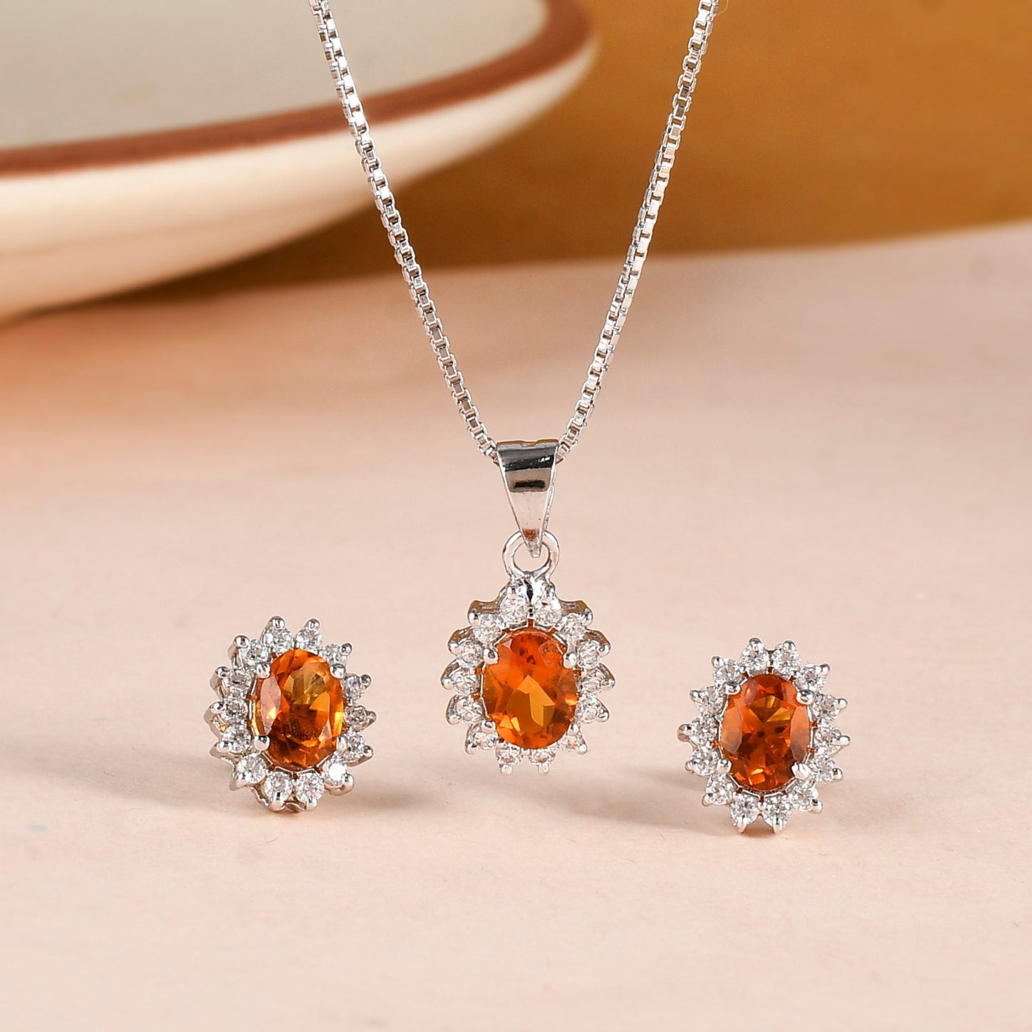 Citrine Halo Jewelry Set