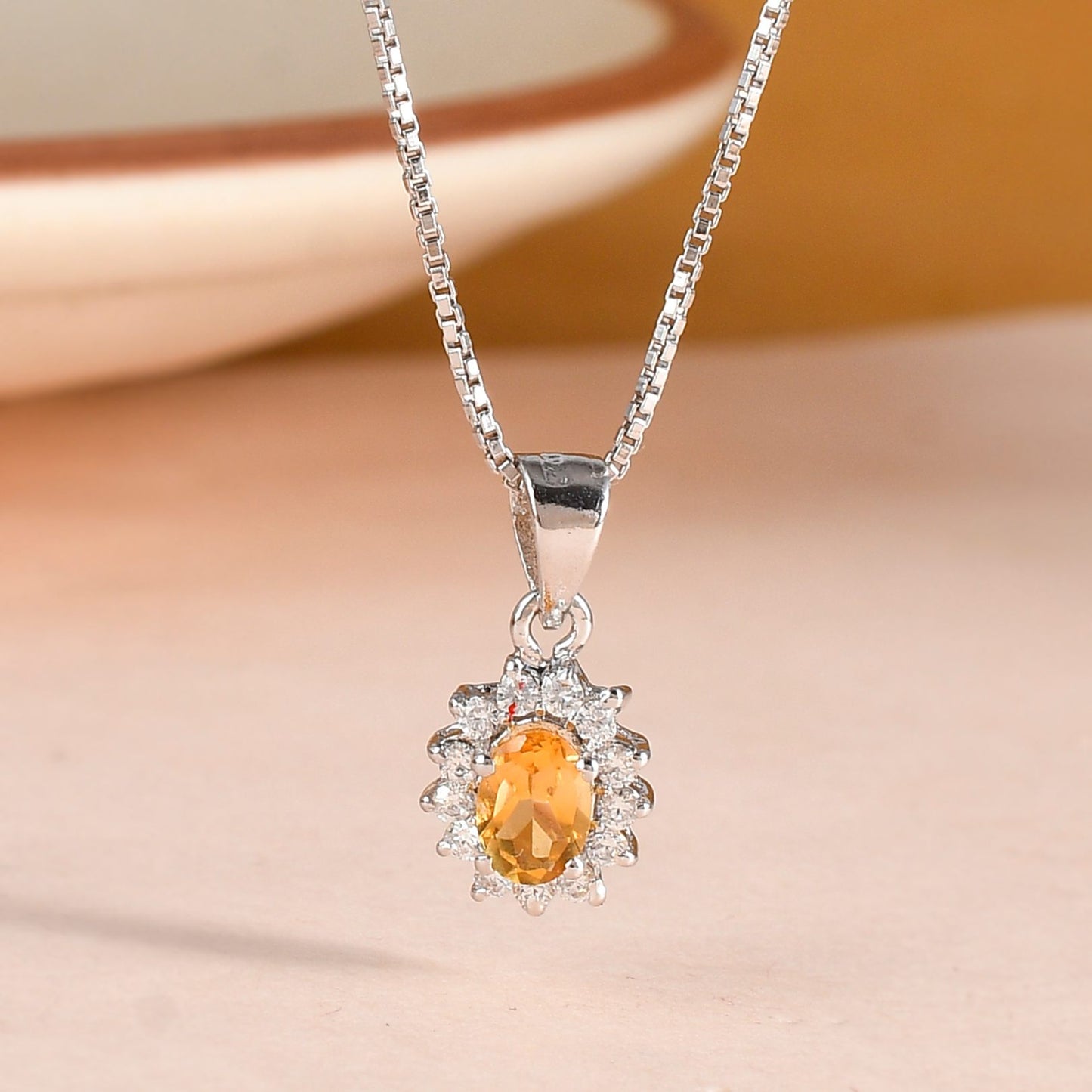 Citrine Halo Pendant Necklace & Earrings Set