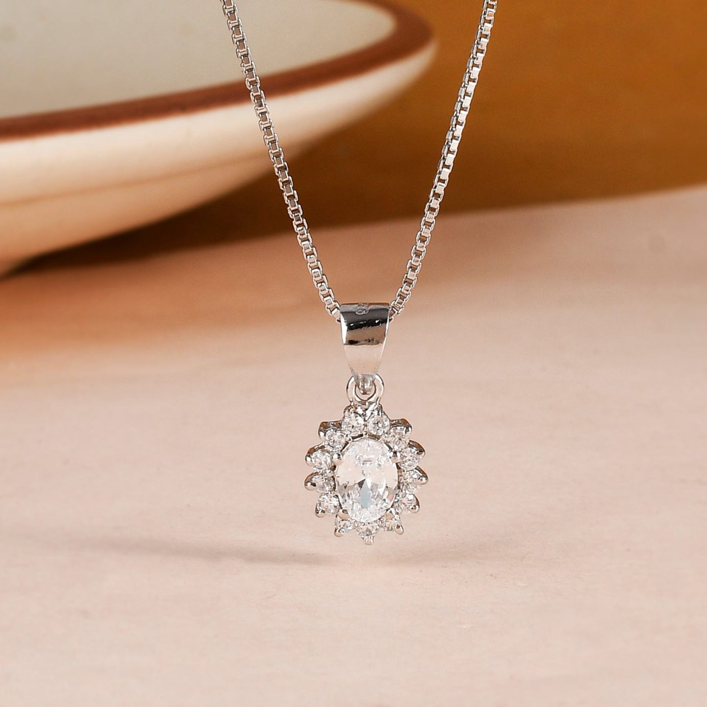 Cubic Zirconia Halo Pendant Necklace & Earrings Set