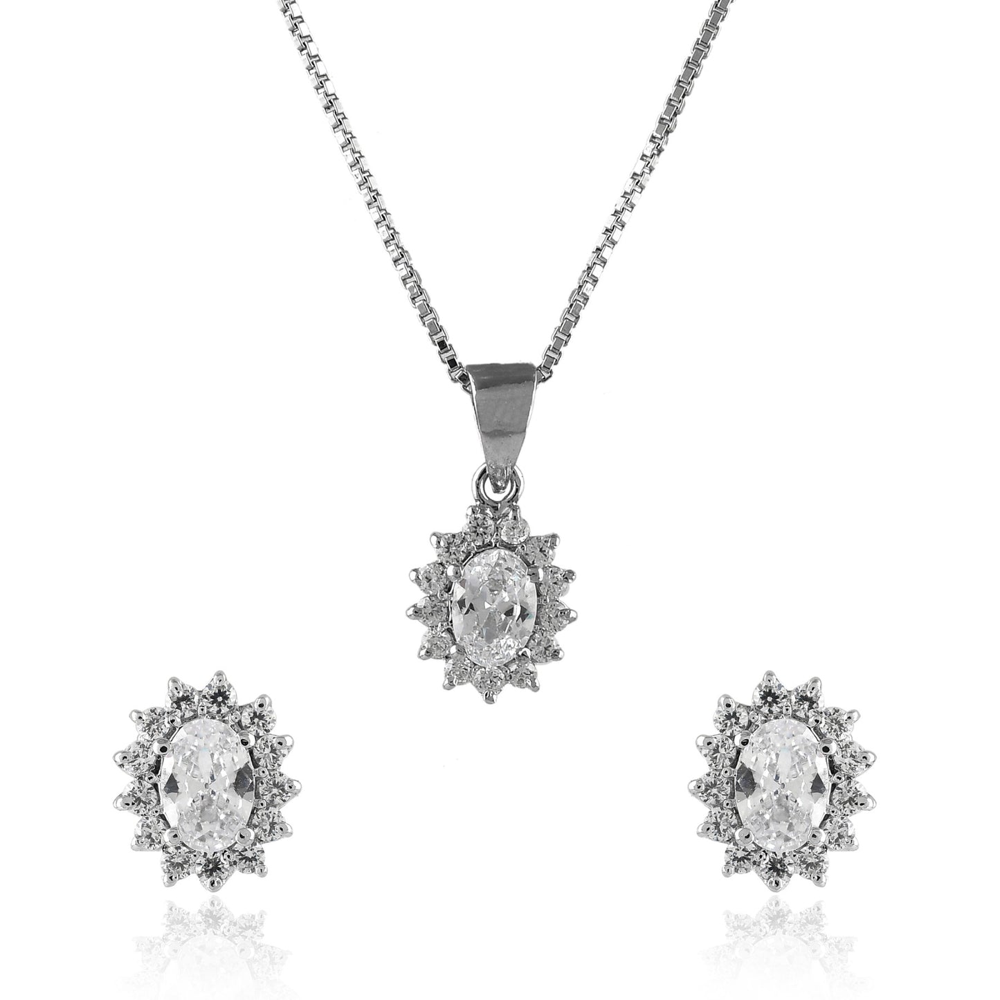 Cubic Zirconia Halo Pendant Necklace & Earrings Set