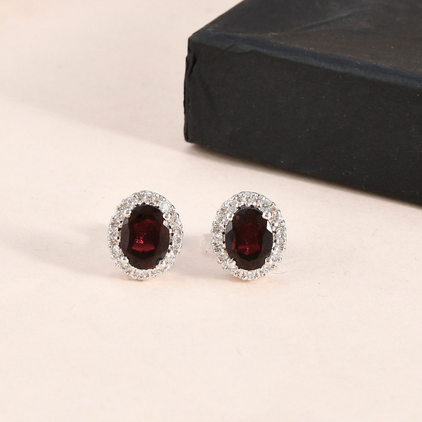 Elegant Ruby Halo Jewelry Set