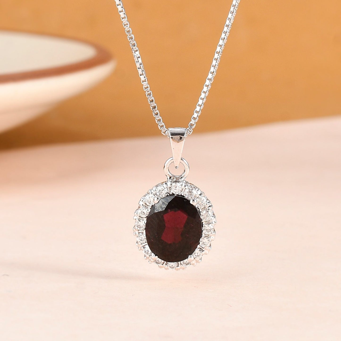 Elegant Ruby Halo Jewelry Set