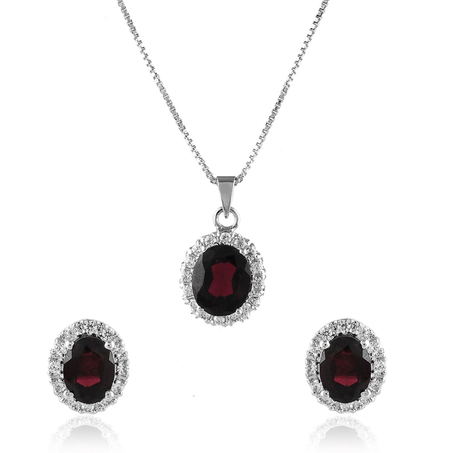 Elegant Ruby Halo Jewelry Set