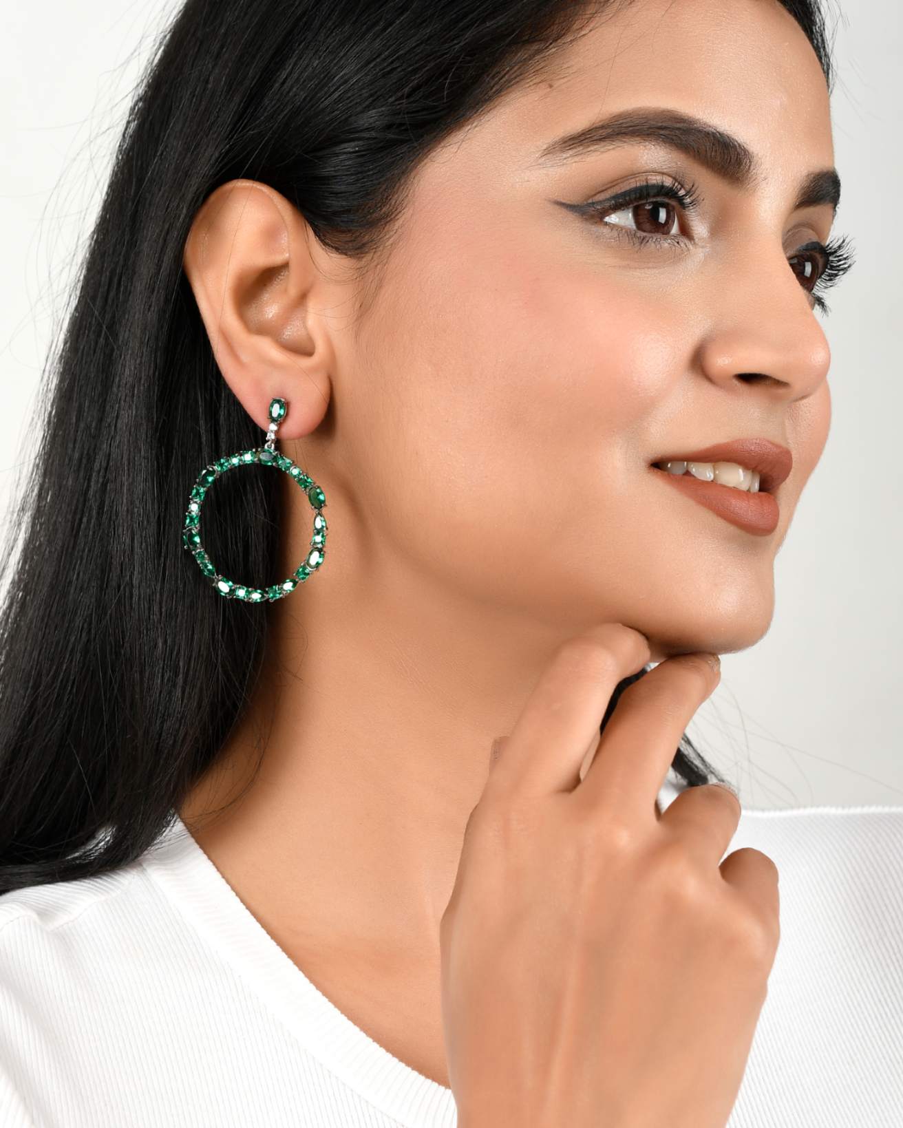 Emerald Circle Drop Earrings