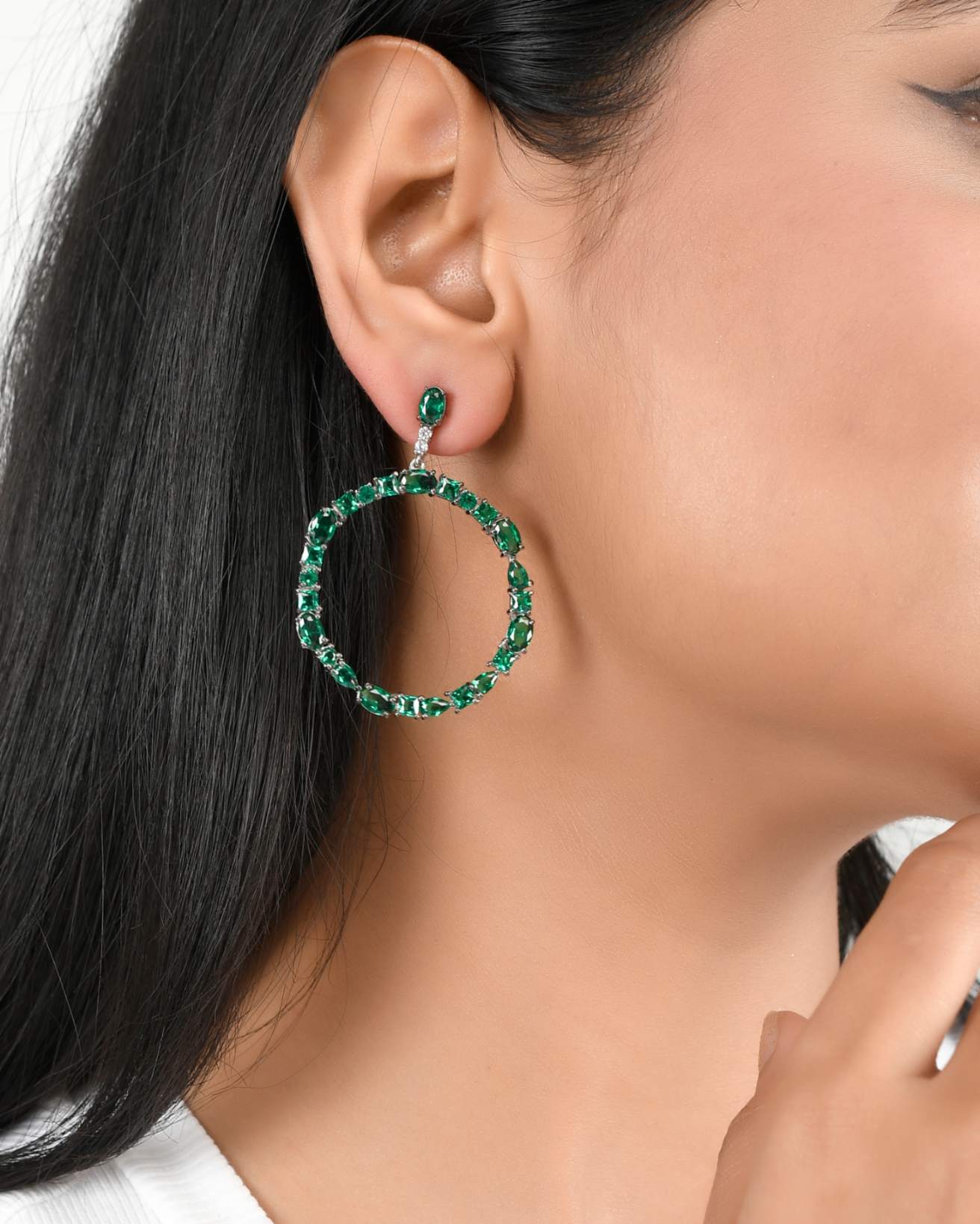 Emerald Circle Drop Earrings