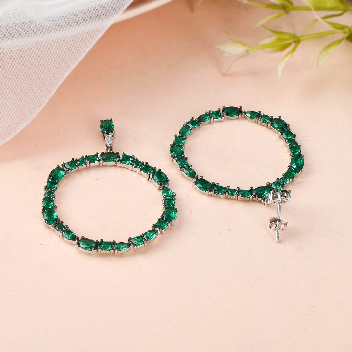 Emerald Circle Drop Earrings