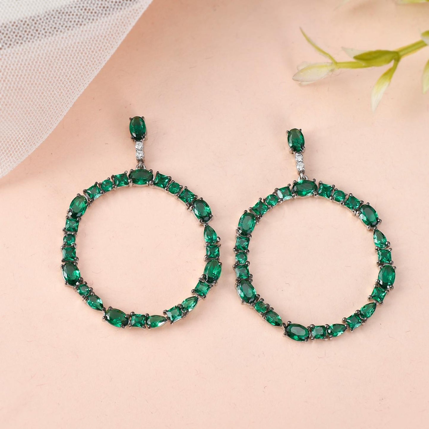 Emerald Circle Drop Earrings