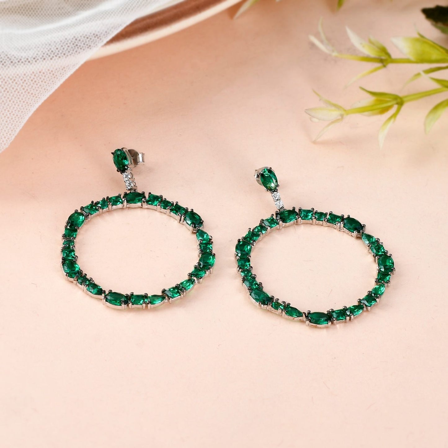 Emerald Circle Drop Earrings