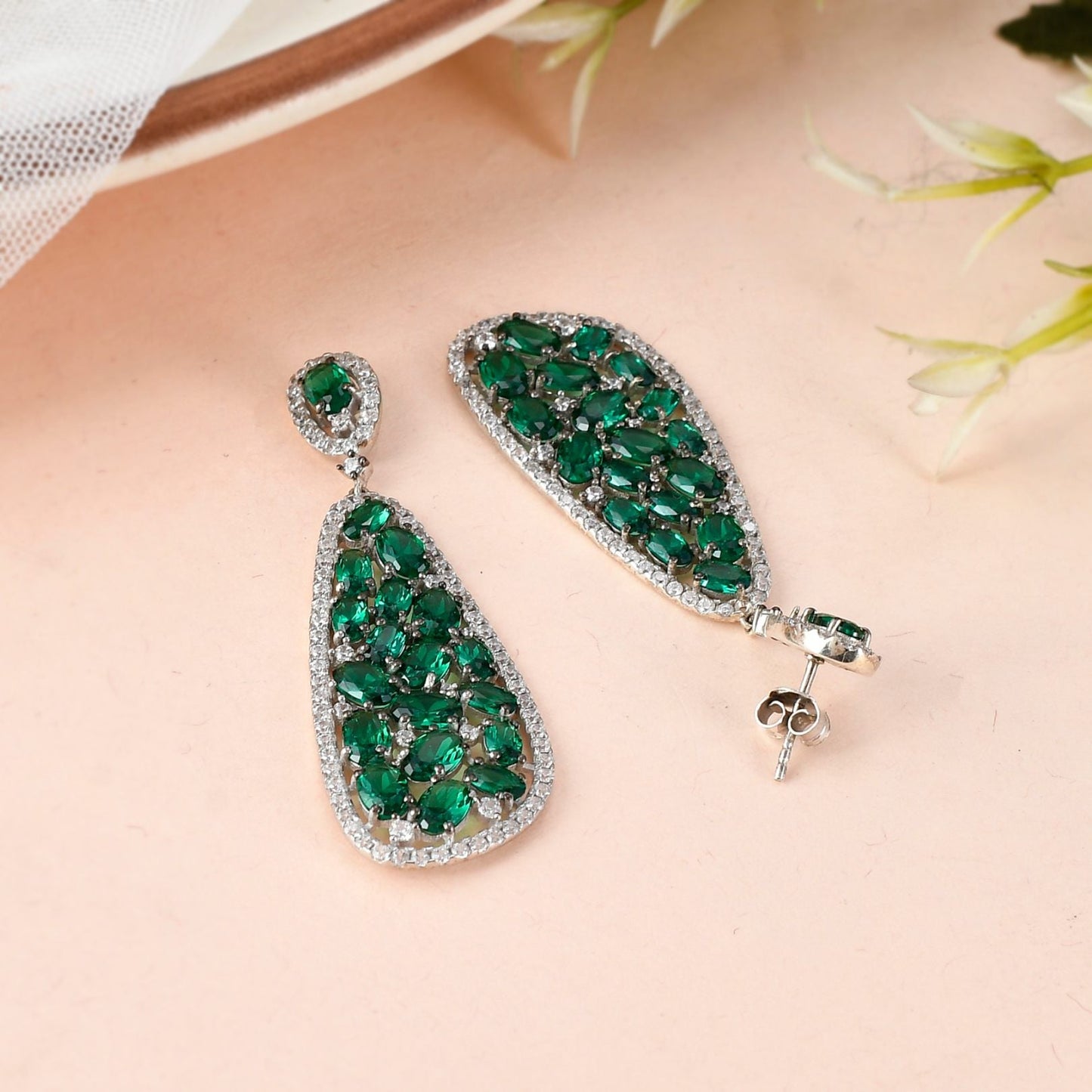 Emerald Teardrop Drop Earrings