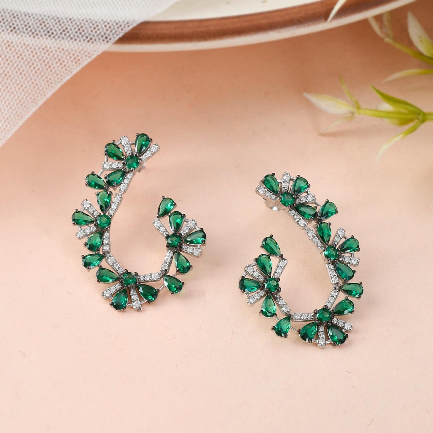 Emerald and Diamond Vine Earrings