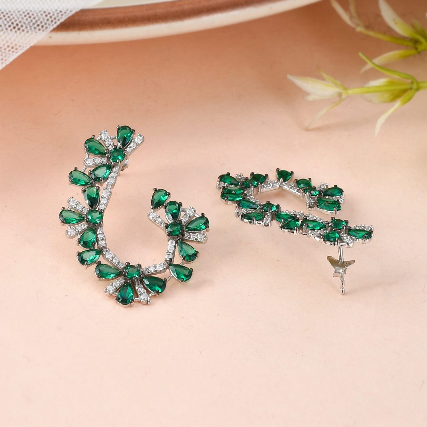 Emerald and Diamond Vine Earrings