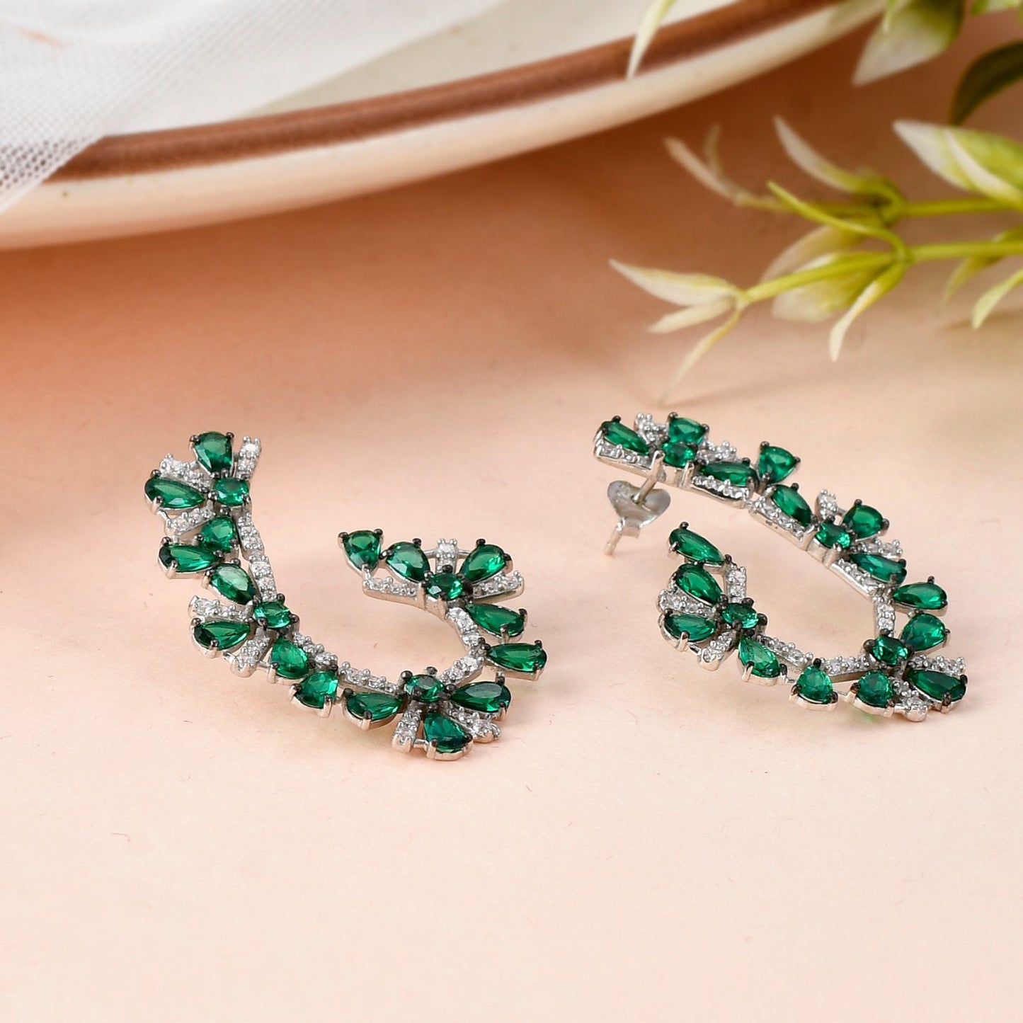 Emerald and Diamond Vine Earrings