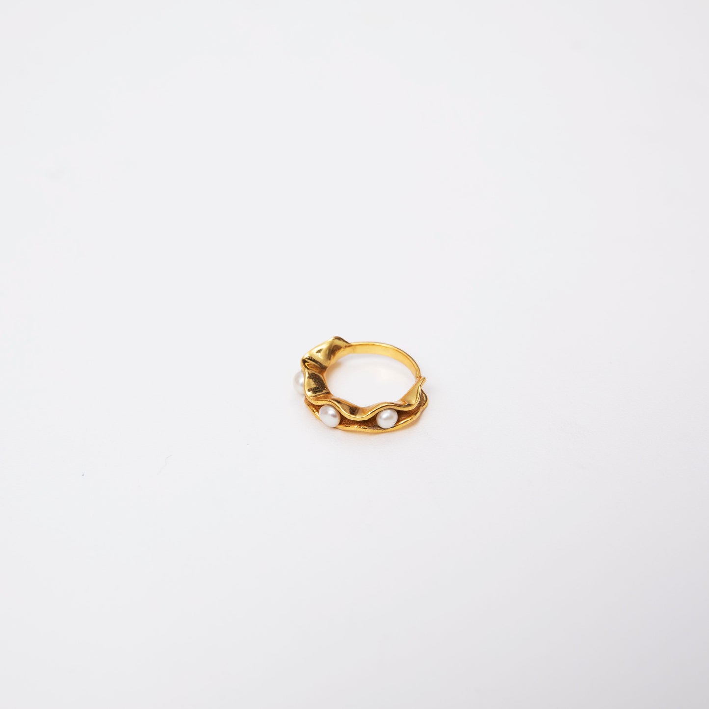 Gold-Plated Twisted Pearl Ring