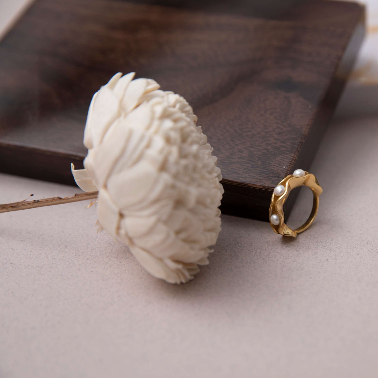 Gold-Plated Twisted Pearl Ring