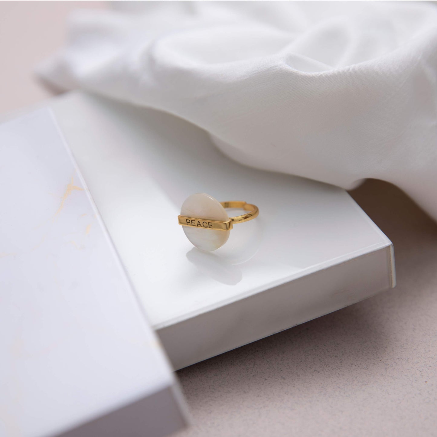 Gold-Plated White Stone Disc Ring