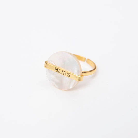 Gold-Plated White Stone Disc Ring