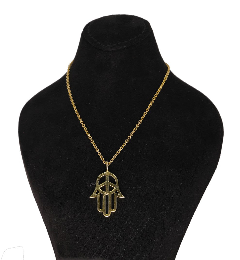 Hamsa Hand with Peace Symbol Gold Pendant