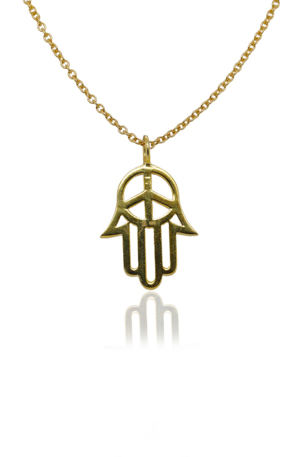 Hamsa Hand with Peace Symbol Gold Pendant