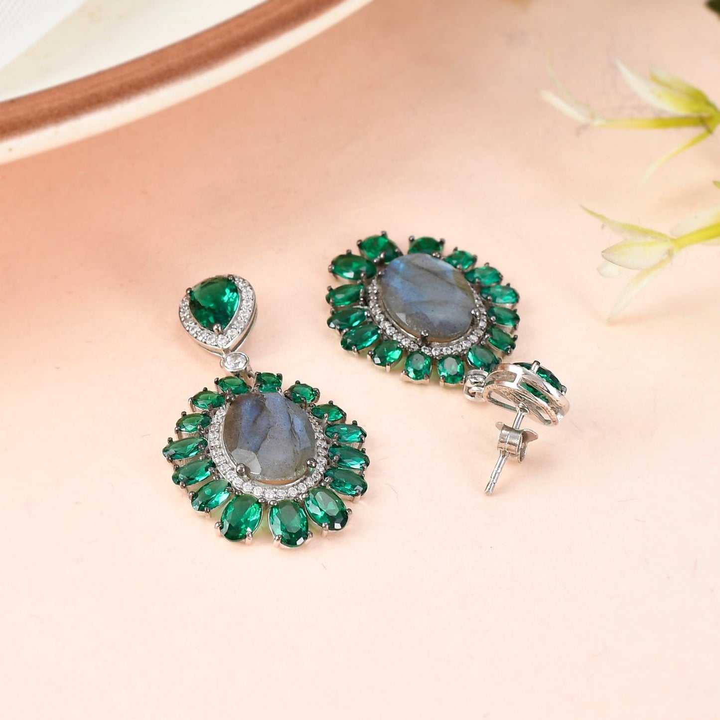 Labradorite and Emerald Teardrop Earrings