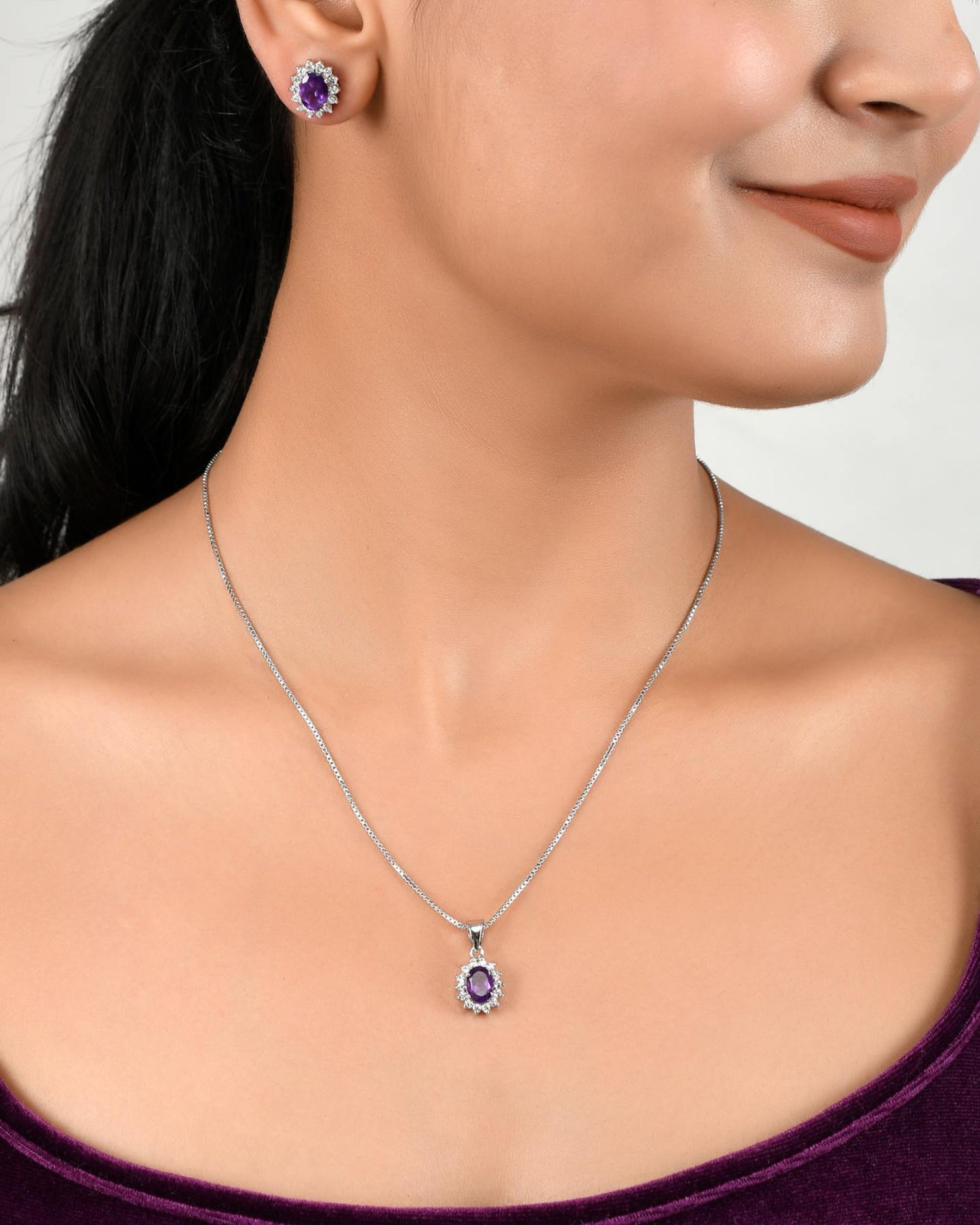 Radiant Oval Amethyst Pendant Set