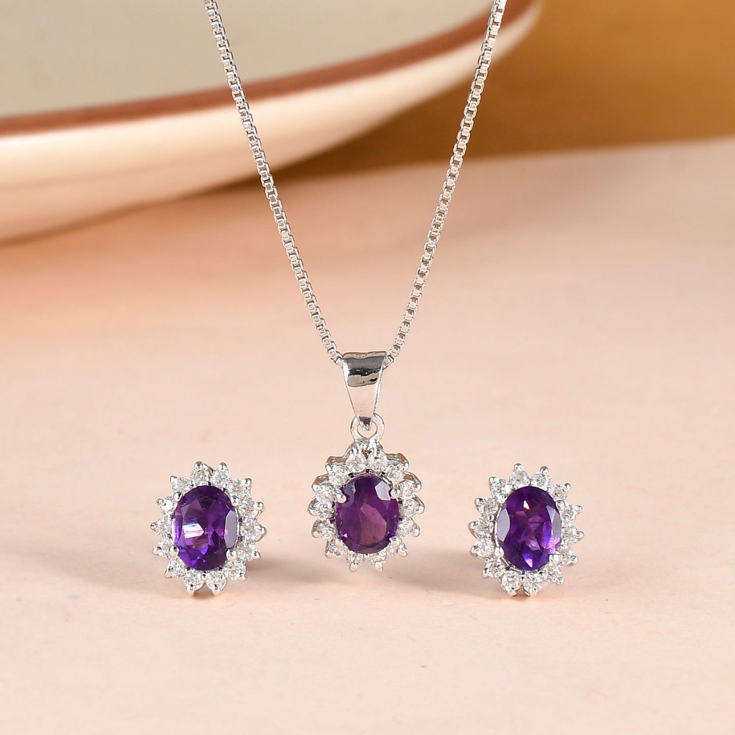 Radiant Oval Amethyst Pendant Set