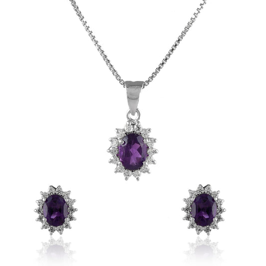 Radiant Oval Amethyst Pendant Set