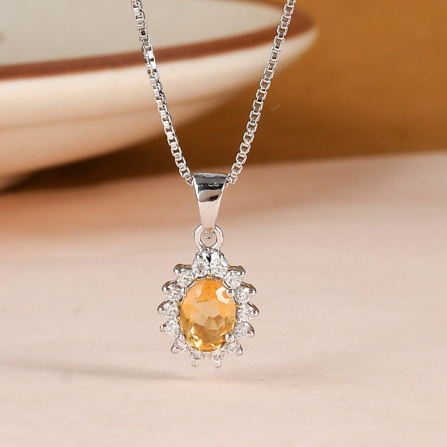 Radiant Oval Citrine Pendant Set