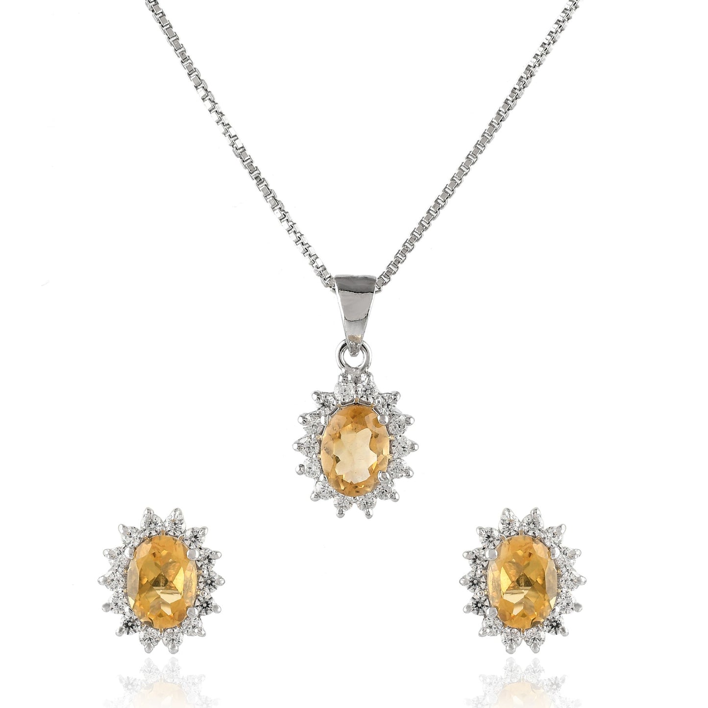 Radiant Oval Citrine Pendant Set