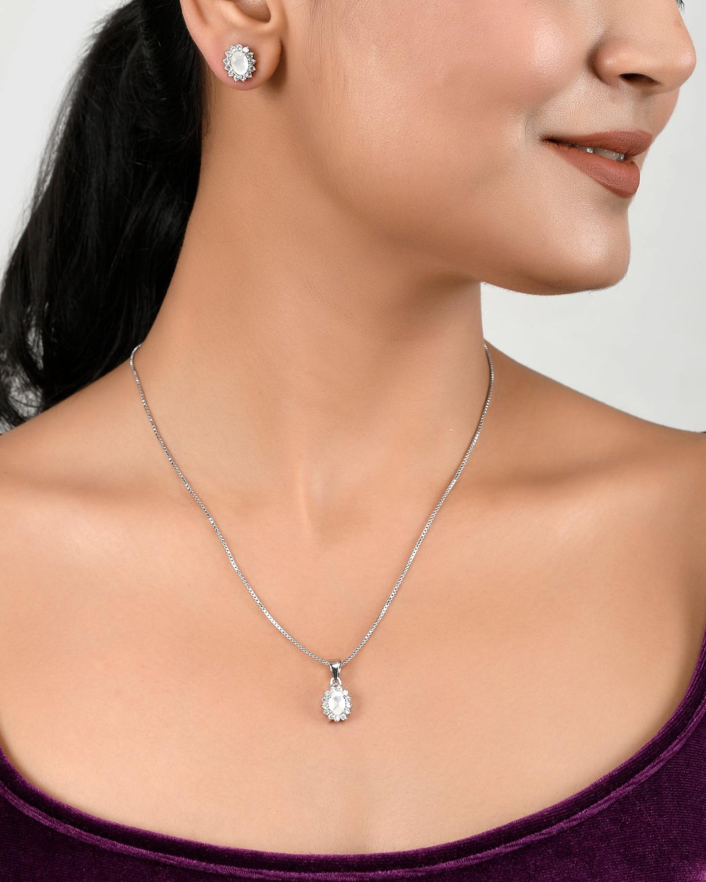 Radiant Oval Moonstone Pendant Set