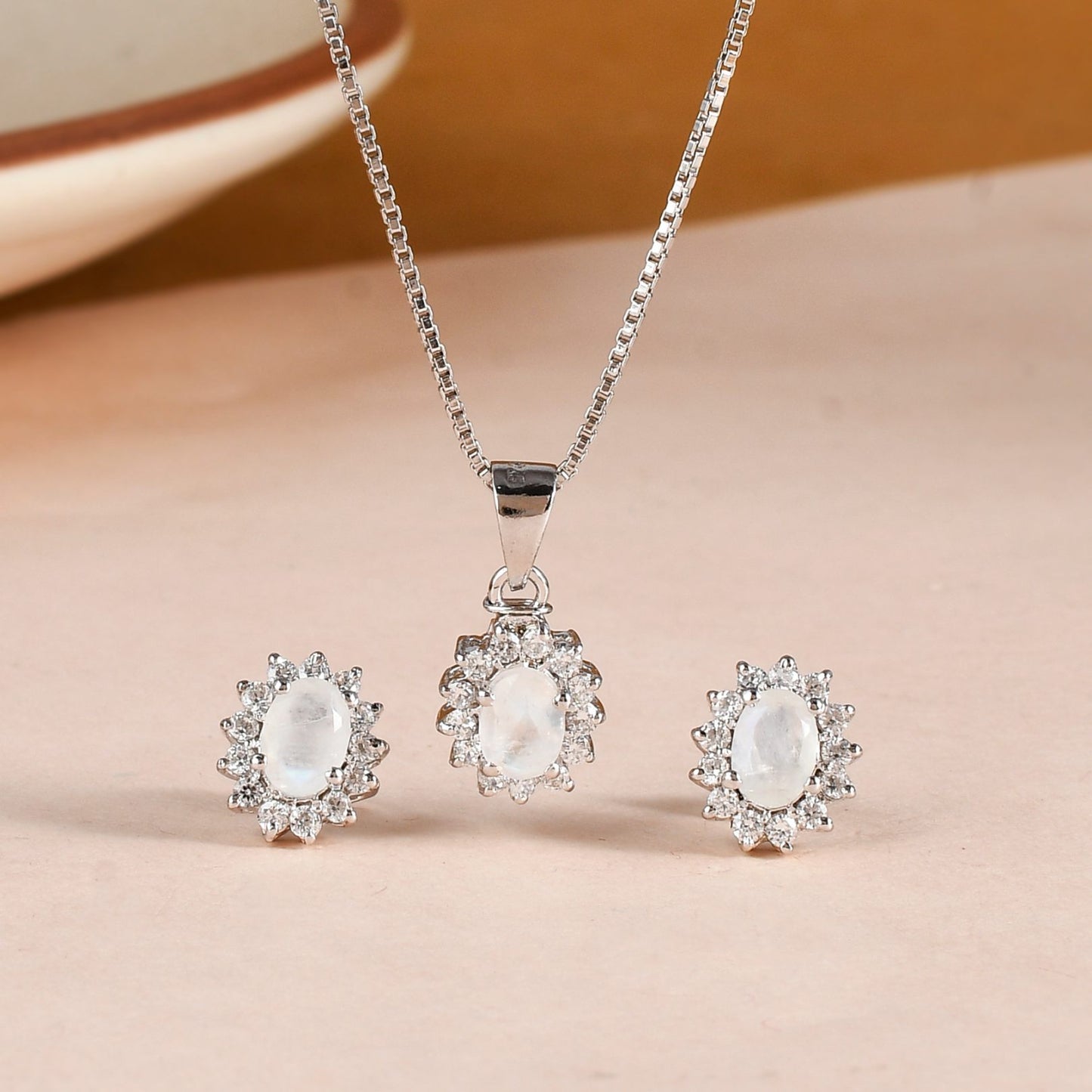 Radiant Oval Moonstone Pendant Set