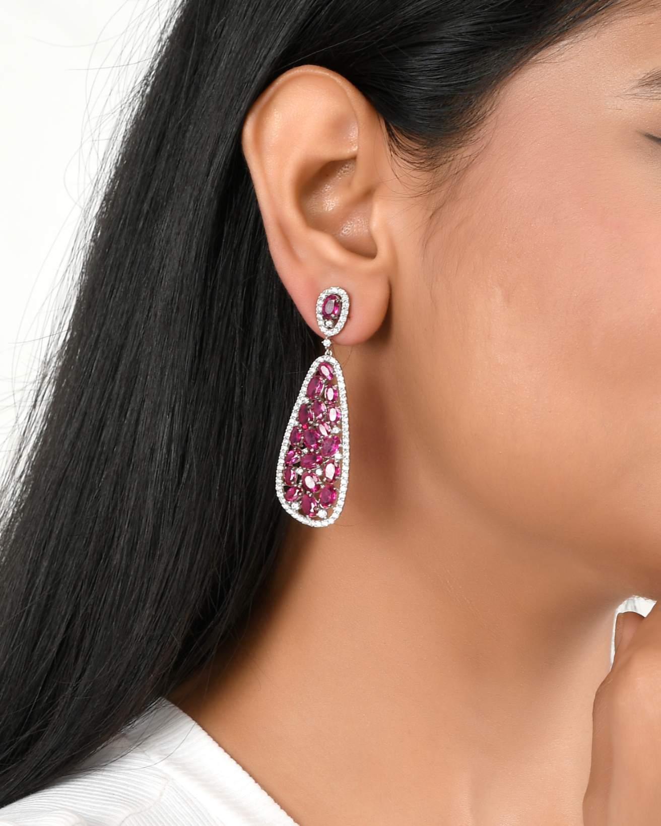 Radiant Ruby and Diamond Drop Earrings