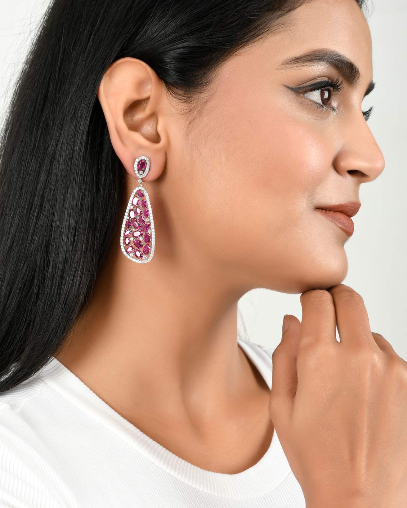 Radiant Ruby and Diamond Drop Earrings