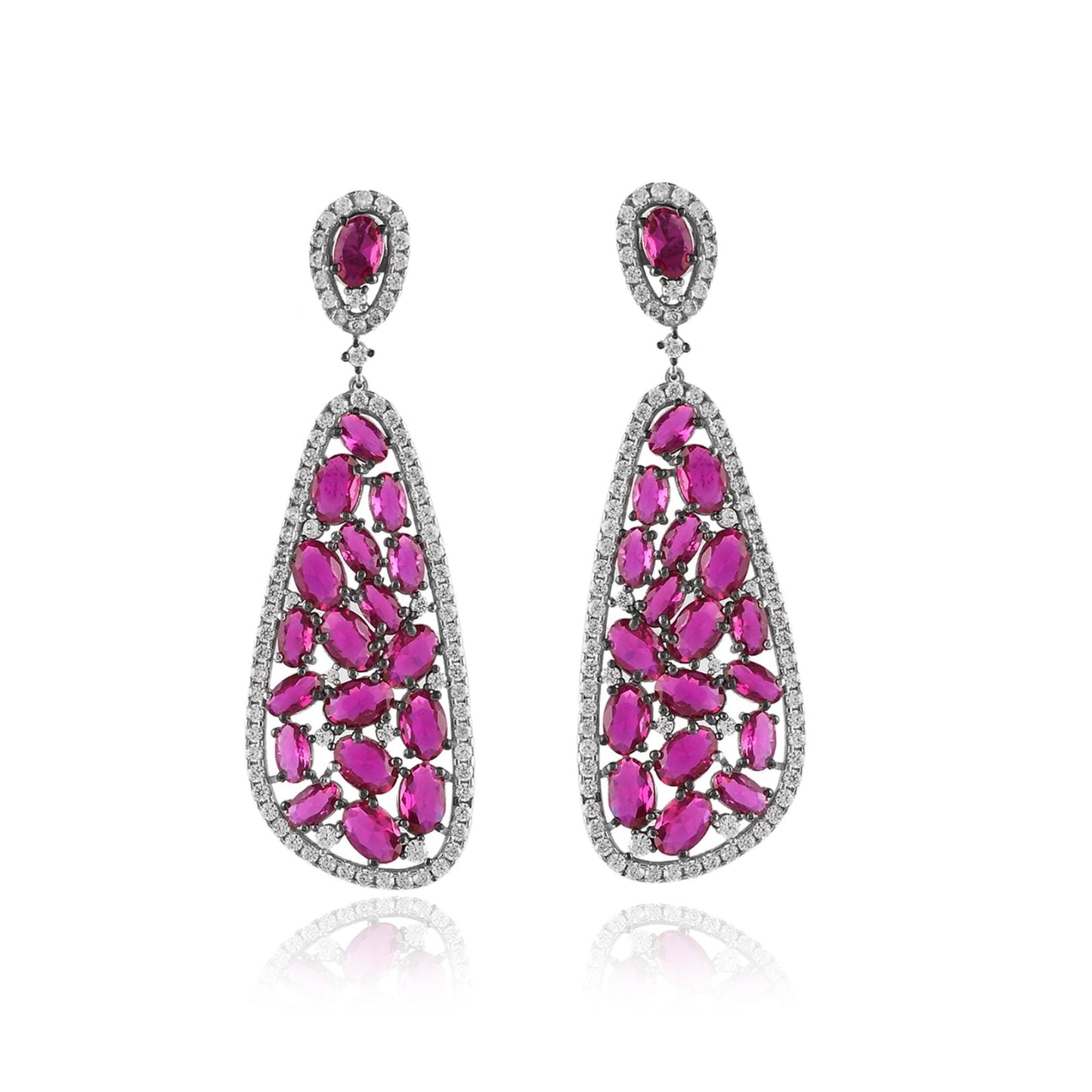 Radiant Ruby and Diamond Drop Earrings