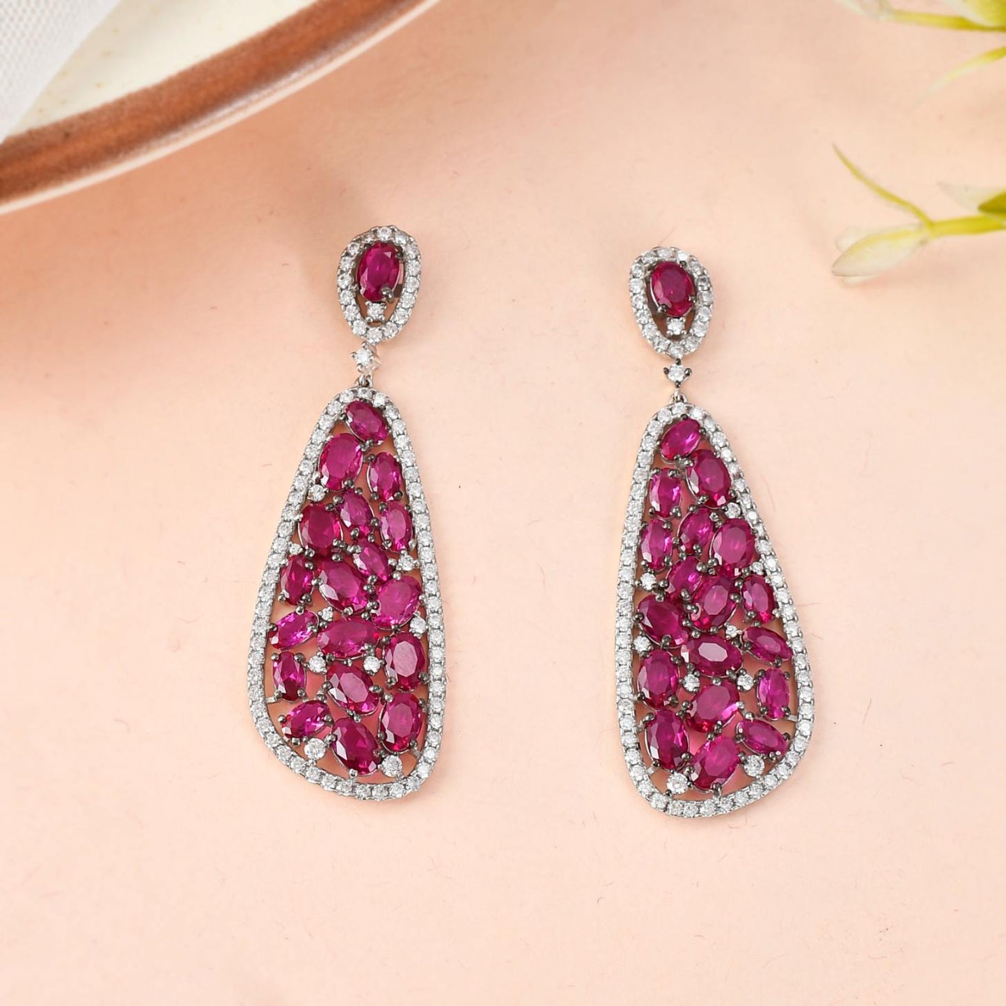 Radiant Ruby and Diamond Drop Earrings