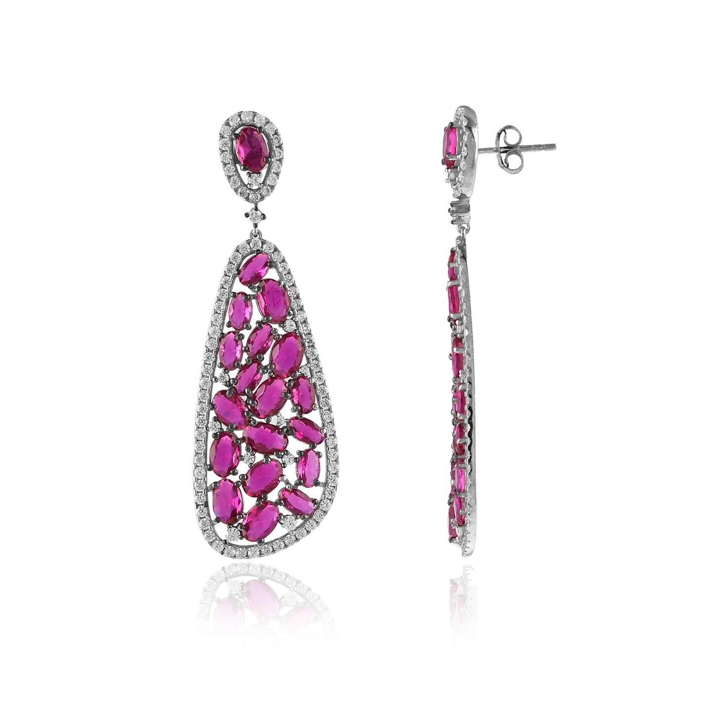 Radiant Ruby and Diamond Drop Earrings