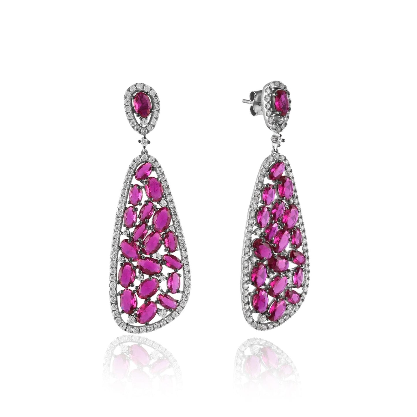 Radiant Ruby and Diamond Drop Earrings