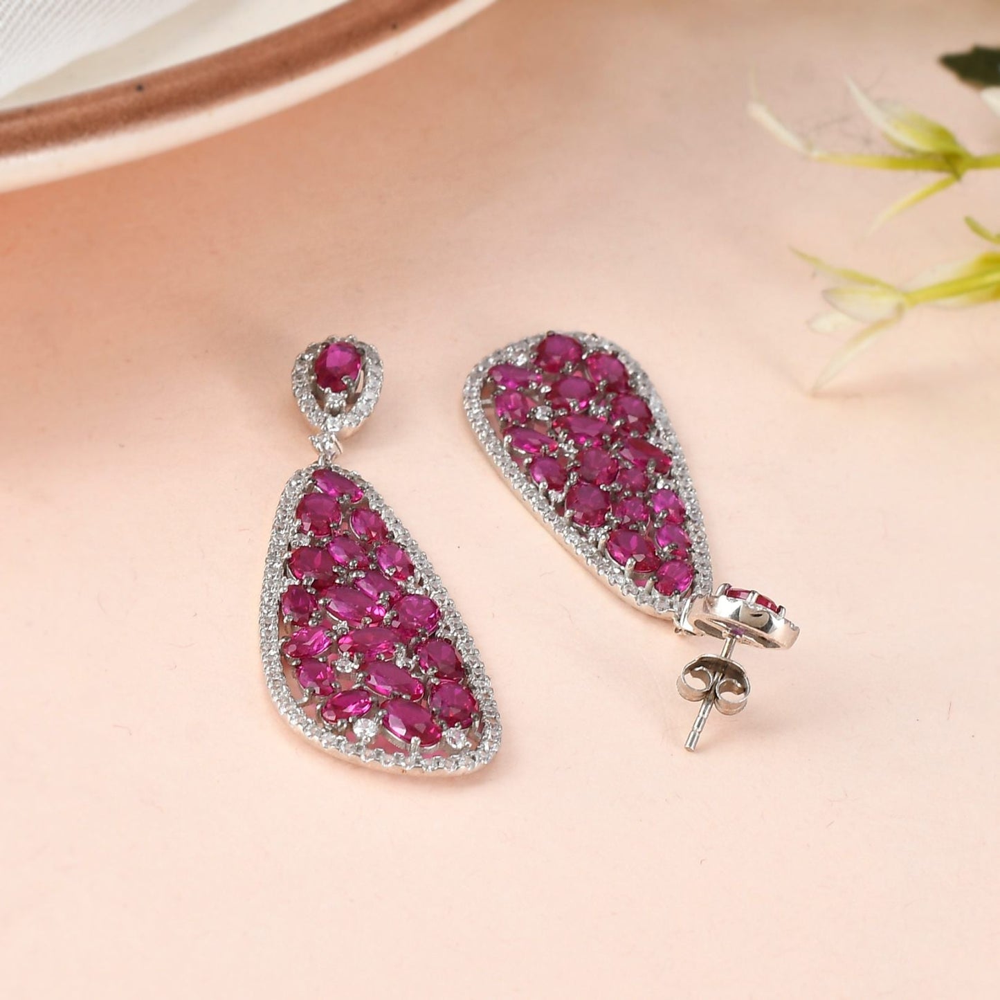 Radiant Ruby and Diamond Drop Earrings