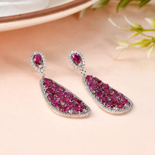 Radiant Ruby and Diamond Drop Earrings