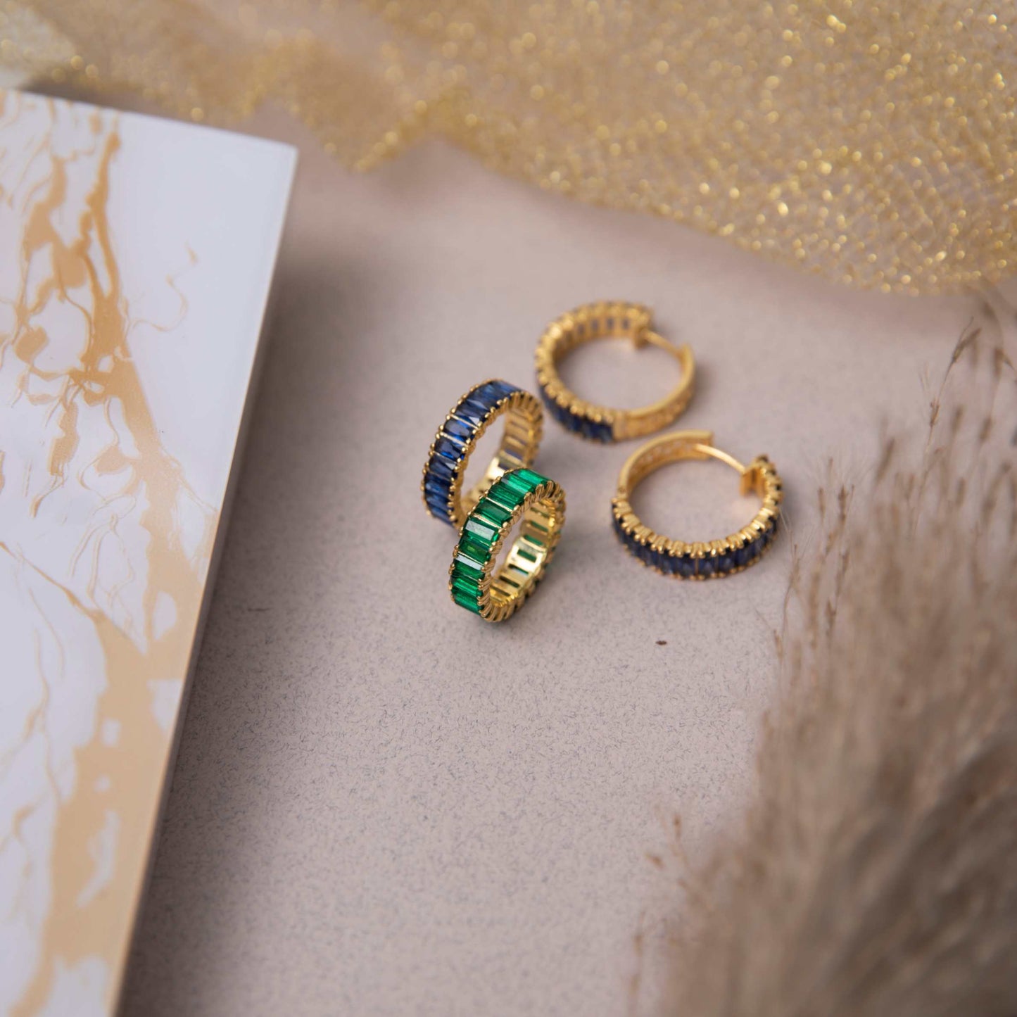 Regal Sapphire Eternity Set - Gold-Plated Hoop Earrings & Ring Duo